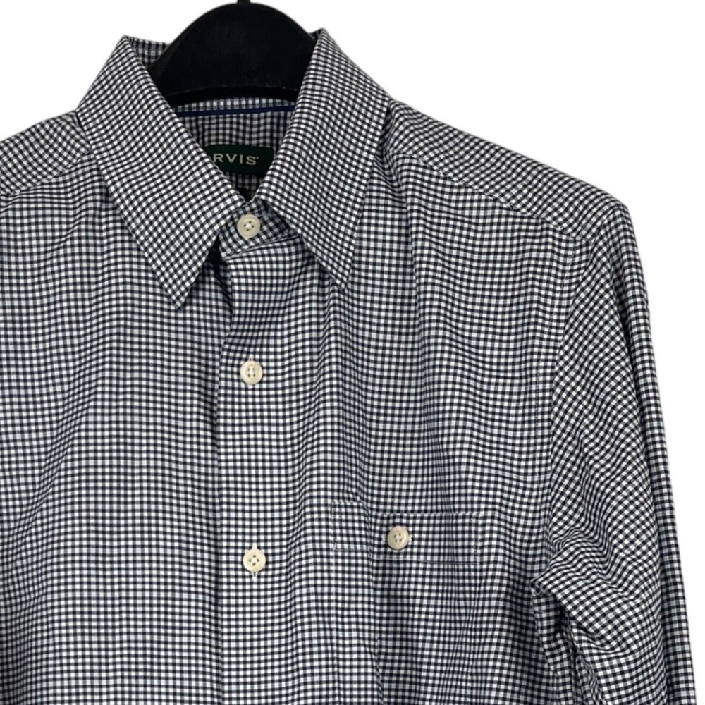 ORVIS Mens MT Medium Tall Cotton WRINKLE FREE Long Sleeve Shirt Blue Gingham
